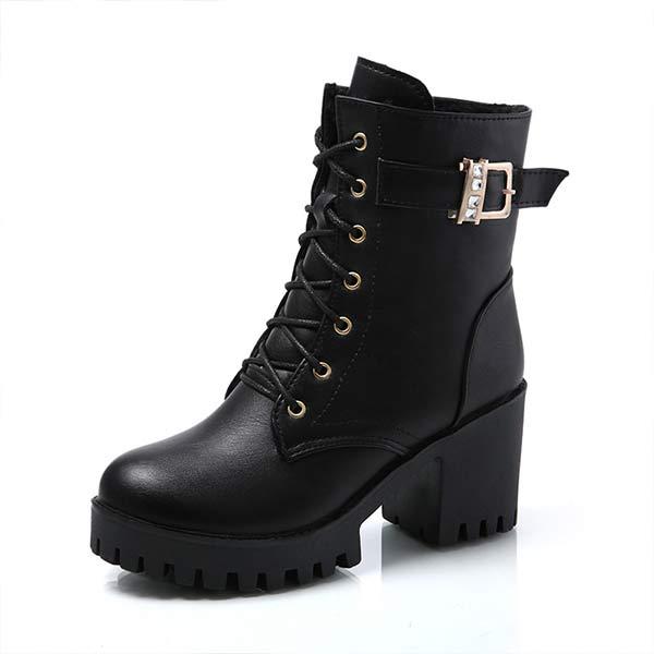 Women's High Heel Platform Martin Boots with Thick Sole and Lace-Up Detail 69205355C