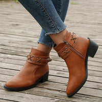 Women's Vintage Braided Buckle Buckle Chunky Heel Ankle Boots 56946174S
