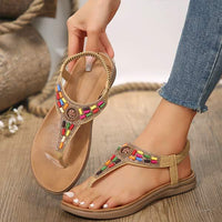 Women's Beaded Flat T-Strap Sandals 60264467C