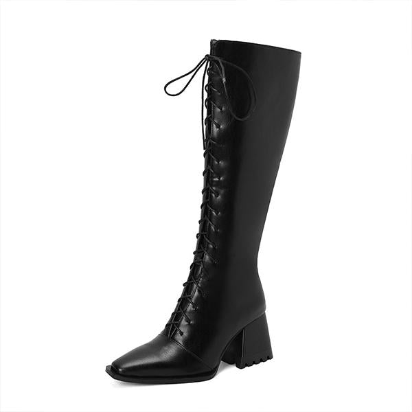Women's Fashion Leopard Print Chunky Heel High Rider Boots 20249398S