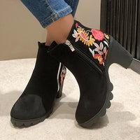 Women's Retro Embroidered Chunky Heel Short Boots 42146234S
