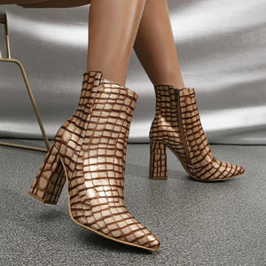 Women's Fashion Crocodile Print Chunky Heel Booties 27858147S