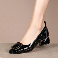 Women's Casual Shallow Slip-on Hollow Block Heels 84723919S