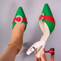 Women's High Heel Color Block Hollow Sandals 57783331C