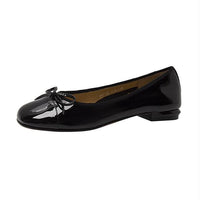 Women's Retro Bow Patent Leather Flat Beanie Shoes 32841784S