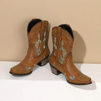Women's Retro All-Match Cactus Embroidered Mid Boots 61860020S
