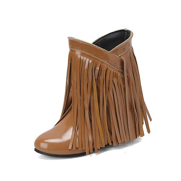 Women's Fashion Heart Wedge Short Tassel Boots 74202456S