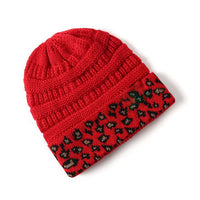 Women's Casual Warm Leopard Print Knit Hat 79241644S
