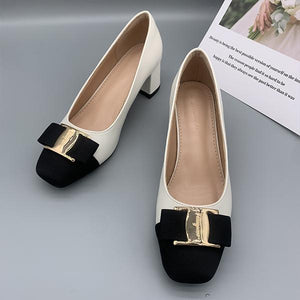 Women's Elegant Metal Buckle Color Block Heel Shoes 62173705S