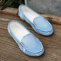 Women's Casual Blue Denim Flat Peas Shoes 70016458S