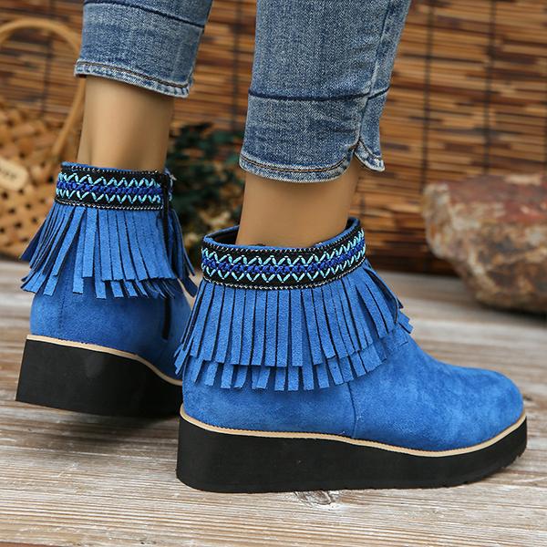 Women's Casual Ethnic Style Tassel Thick Sole Short Boots 92494763S