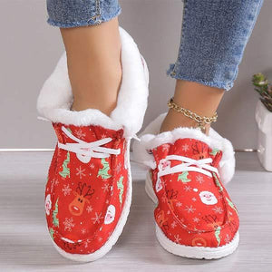 Women's Christmas Print Lace-up Fleece-Lined Cotton Shoes 21717612C