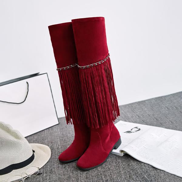 Women's Casual Vintage Scrub Tassel Knee Boots 95031241S