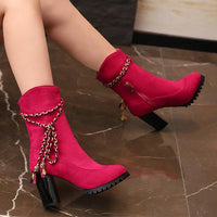 Women's Casual Suede Thick Heel Lace-up Bow Booties 61412347S