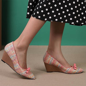 Women's Fashionable Pointed Toe Shallow Bow Wedge Shoes 32726291S