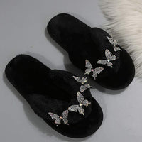 Women's Slip-On Colorful Butterfly Rhinestone Cotton Slippers 42007241C