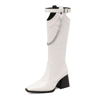 Women's Fashion Metal Chain Chunky Heel High Boots 33859209S