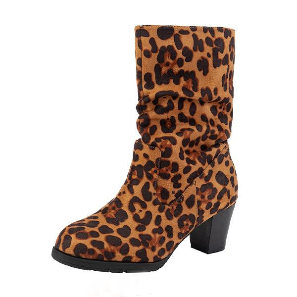 Women's Casual Leopard Print Block Heel Ankle Boots 40982977S