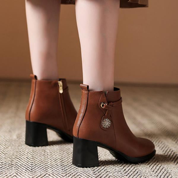Women's Fashion Flower Rhinestone Block Heel Short Boots 17477720S