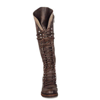 Women's Vintage Lace-Up Low Heel High Shaft Biker Boots 98687664C
