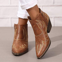 Women's Chunky Heel Embroidered Ankle Boots 93041826C