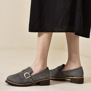 Women's Fashionable Round Toe Slip-On Belt Buckle Low Heels 37205483S