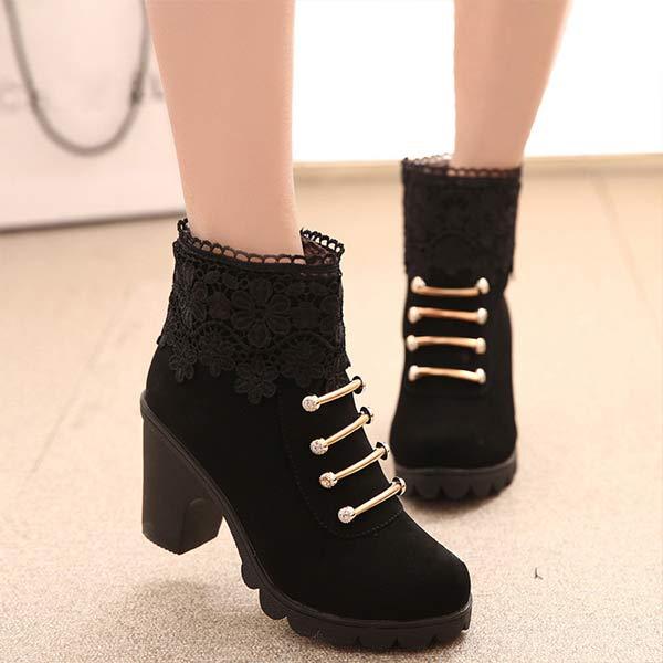 Women's Lace Chunky Heel Ankle Boots 04959289C