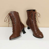 Women's Kitten Heel Front Lace-Up Ankle Boots 99680958C