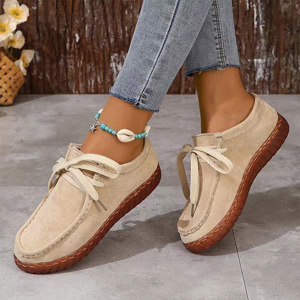 Women's Round-Toe Flat Single Shoes with Front Lacing 63952860C