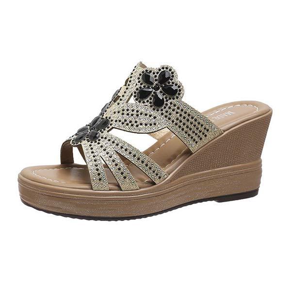 Women's Wedge Heel Rhinestone Sandals 72301271C