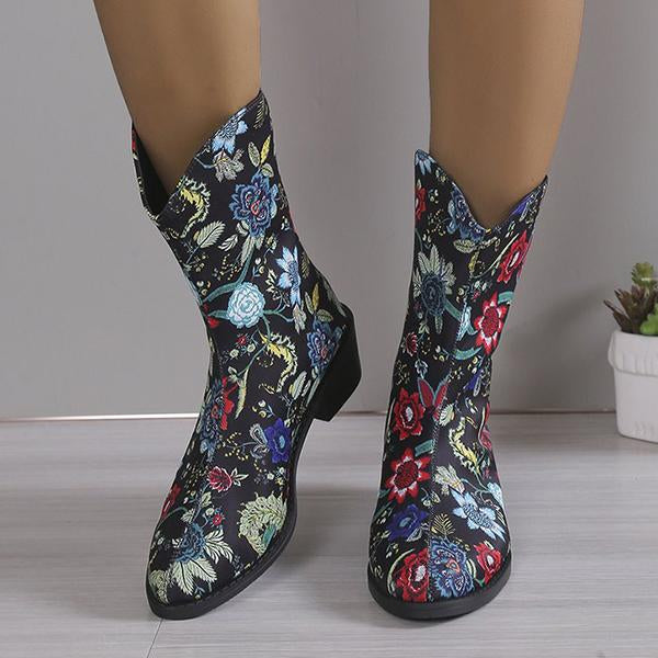 Women's Casual Ethnic Print Chunky Heel Mid-Calf Boots 29444727S