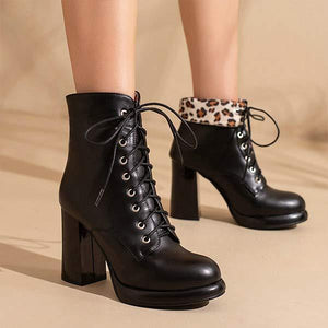 Women's Chunky Heel High Heel Front Lace-Up Ankle Boots 39671512C