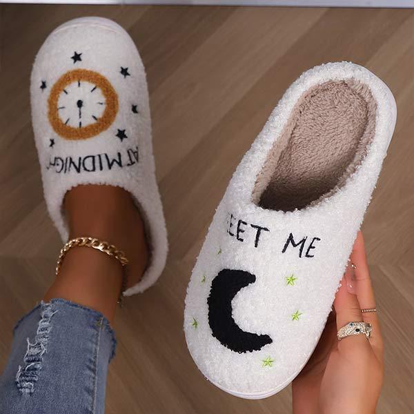 Indoor Cotton Slippers with Moon and Clock Design 67209341C