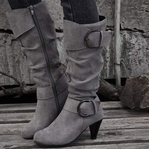 Women's Suede Belt Buckle Knee-High Boots 95352683C