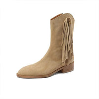 Women's Vintage Western Cowboy Short Boots with Fringe Detail 23830818C