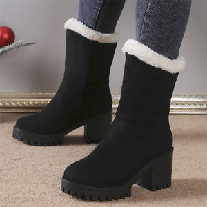 Women's Round-Toe Chunky Heel High-Heel Snow Boots 59024020C