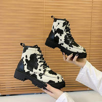 Women's Lace-Up Thick-Sole Martin Boots in Classic Cow Print 98319960C