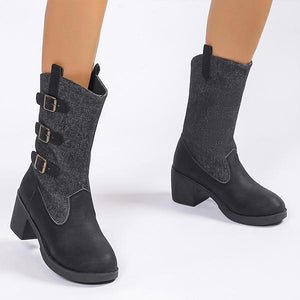 Women's Casual Buckle Chunk Heel Cowboy Boots 88015593S