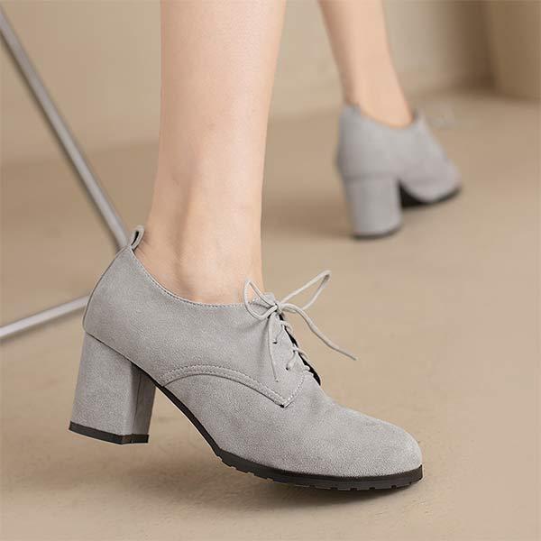 Women's Suede Chunky Heel Front Lace-Up High Heel Shoes 15566814C