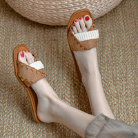 Women's Retro Brown Spliced Flat Sandals 98882652S