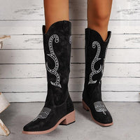 Women's Fashionable Casual Embroidered Thick Heel Knee-High Boots 00018953S