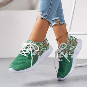 Women's Floral Round Toe Lace-Up Flat Comfortable Mesh Casual Sports Shoes 43567896C
