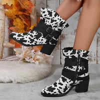 Women's Casual Cow Print Block Heel Ankle Boots 90131815S