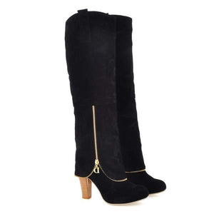 Women's Chunky Heel Knee-High Boots with Suede Finish 74510001C