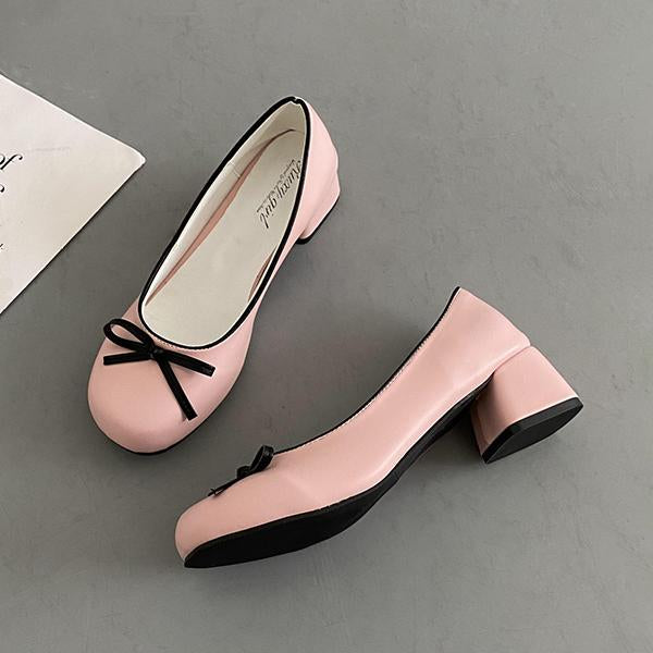 Women's Elegant Bow Barbie Pink Thick Heel Mary Jane 98235633S