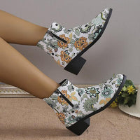 Women's Casual Ethnic Print Chunky Heel Ankle Boots 40140614S