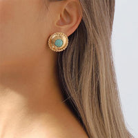 Retro Round Pearl Turquoise Earrings 91197855S