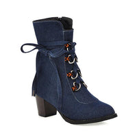 Women's Stylish Crossover Lace Up Denim Booties 92716194S