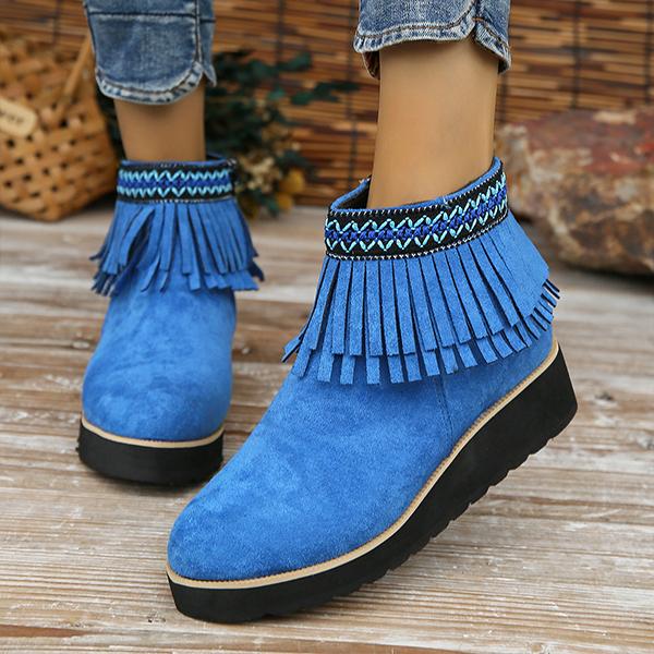 Women's Casual Ethnic Style Tassel Thick Sole Short Boots 92494763S