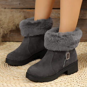 Women's Faux Fur-Cuffed Plush-Lined Cotton Boots 26467843C